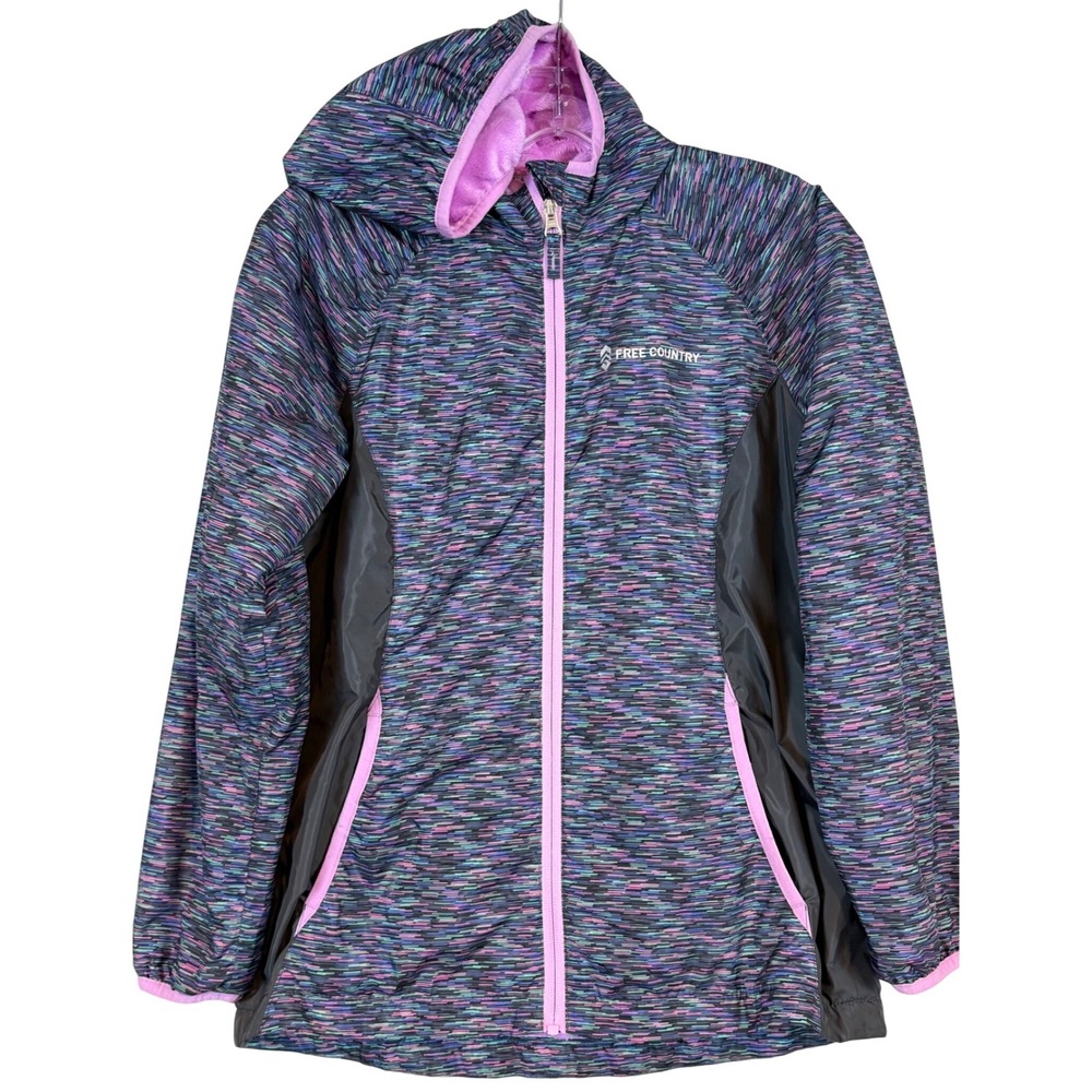 Free Country Girls Space Dye Hooded Jacket Purple Fleece Lined Size L 14/16 Hike